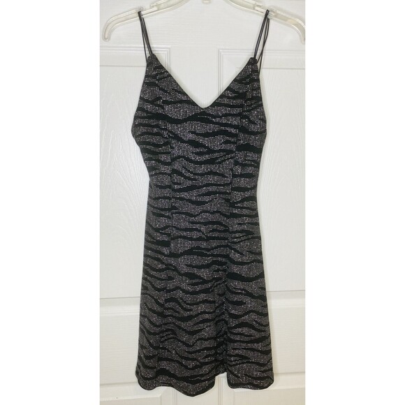 Divided by H & M Dress XS Women Black Zebra Print Rhinestone Open Back Stretch - Picture 1 of 7